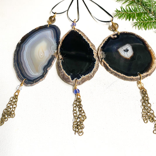 Agate Ornaments - Set of 3- Blue/Gray/Black