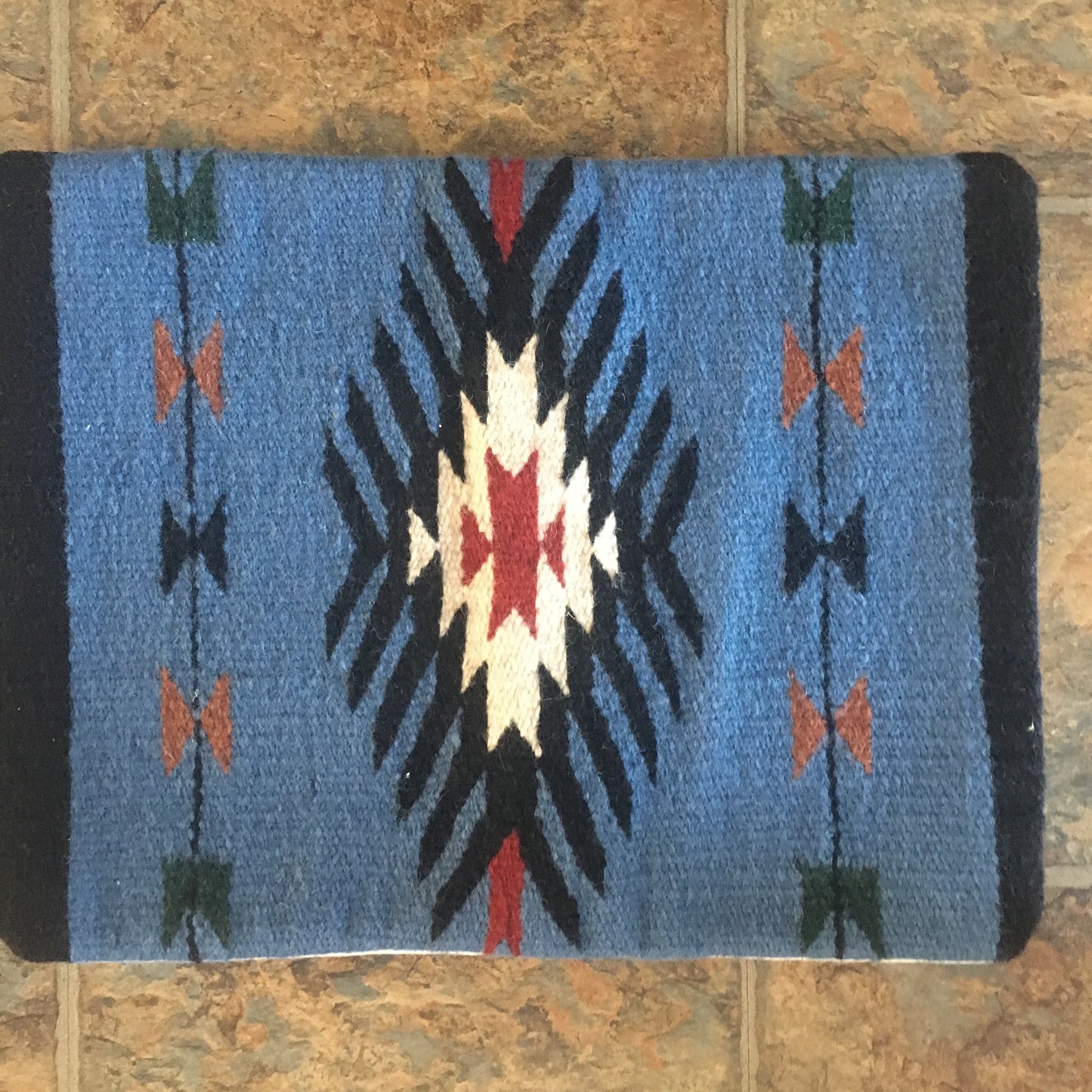 Southwestern Woven Wool Pillow Cover - blue tones