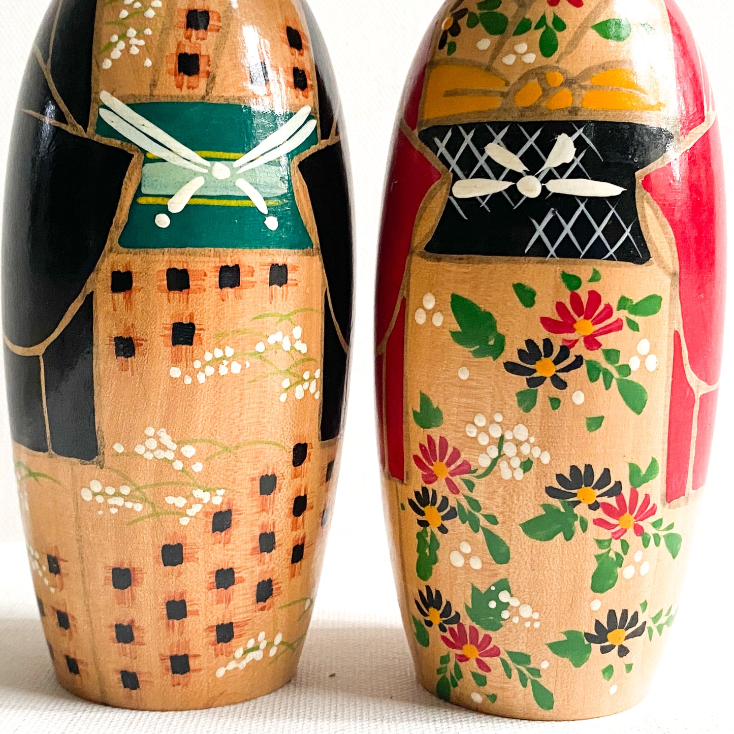 Vintage Kokeshi Doll Pair with nodding heads