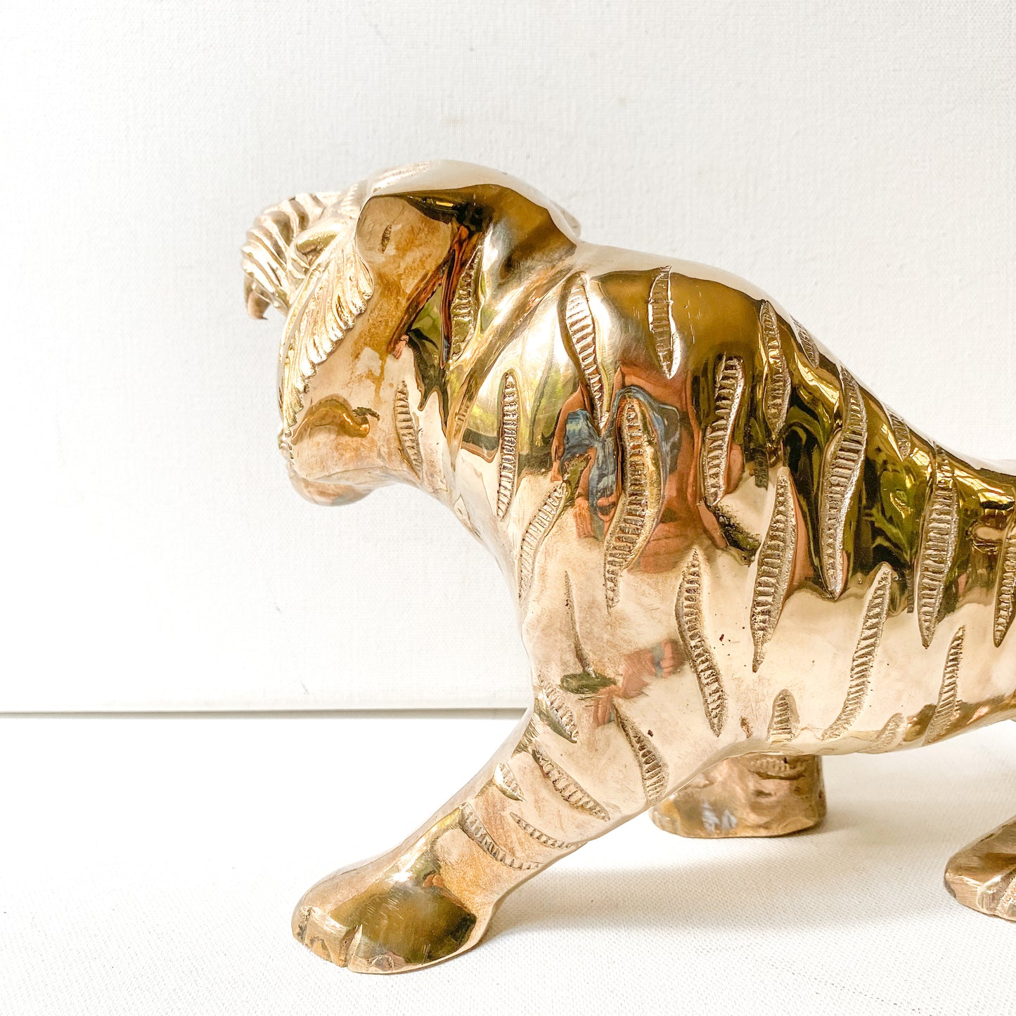 Large vintage brass tiger sculpture