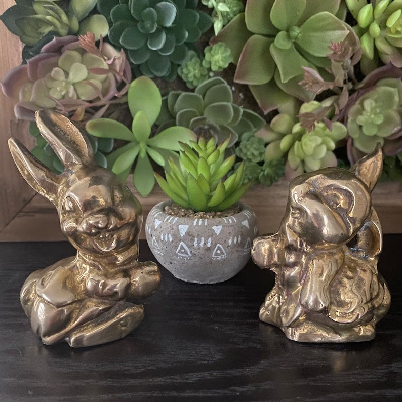 Vintage brass bunny rabbit figurines