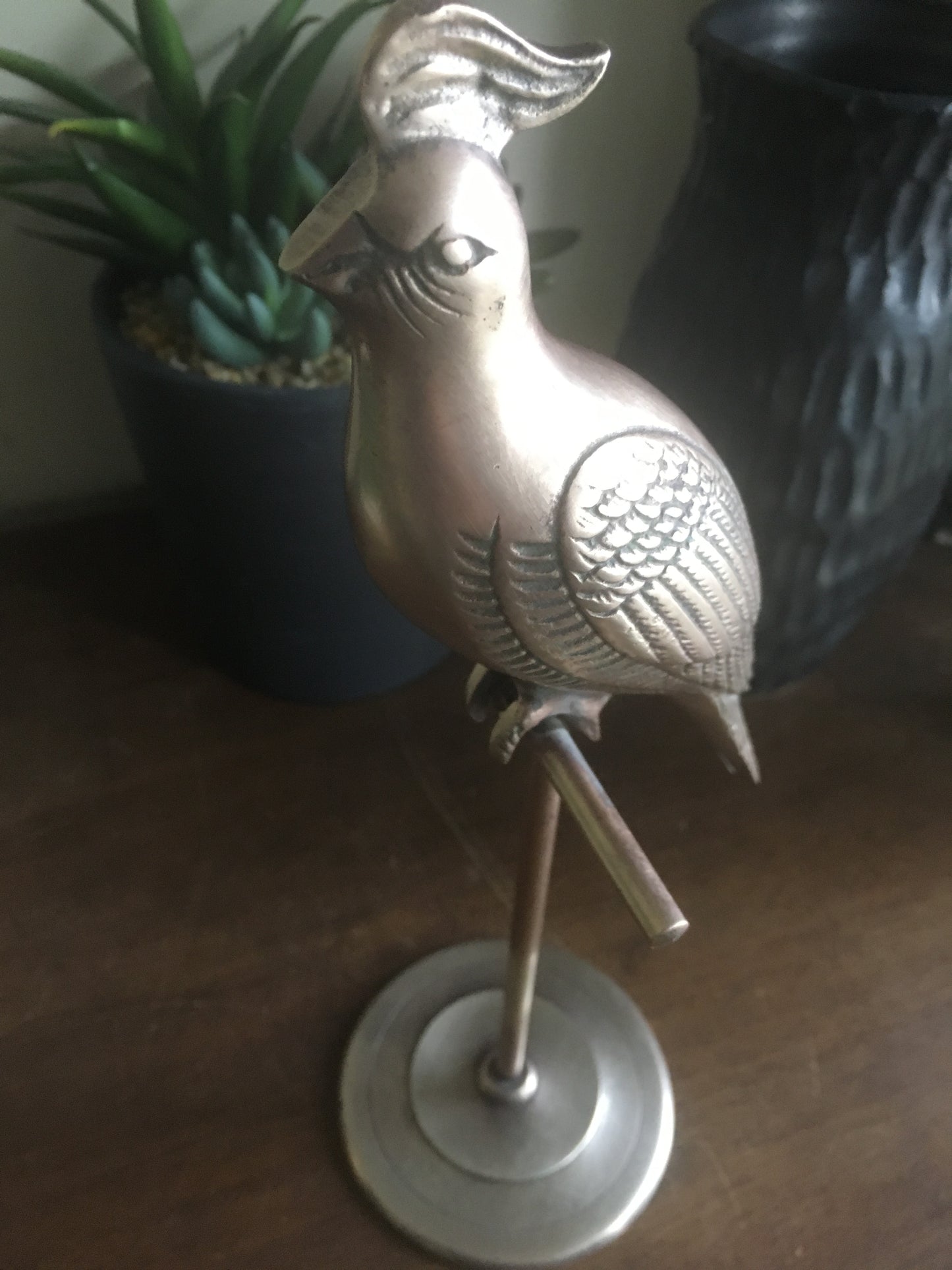 Vintage Brass Parrot / Cockatiel on Perch