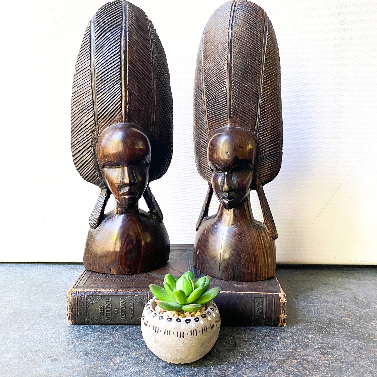 Vintage pair of African Wood Busts