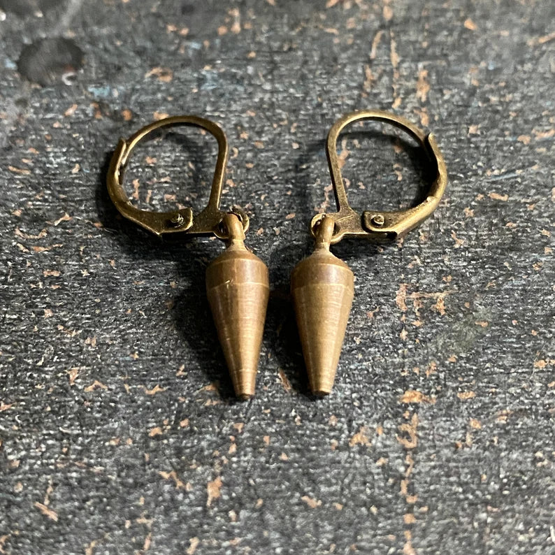 Antiqued brass mini spike earrings, minimal steampunk style