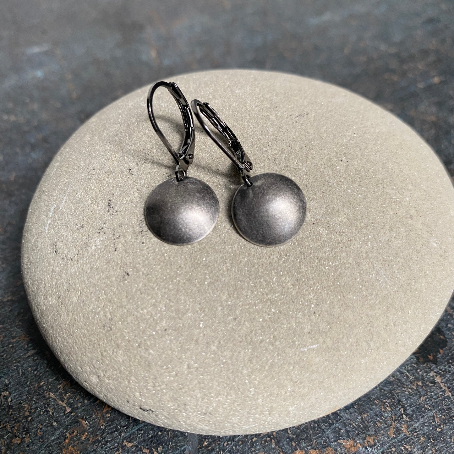 Little Domed Circle Earrings in antiqued silver