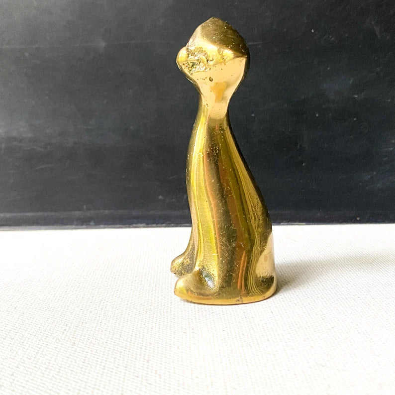 Vintage small brass cat figurine, mcm decor