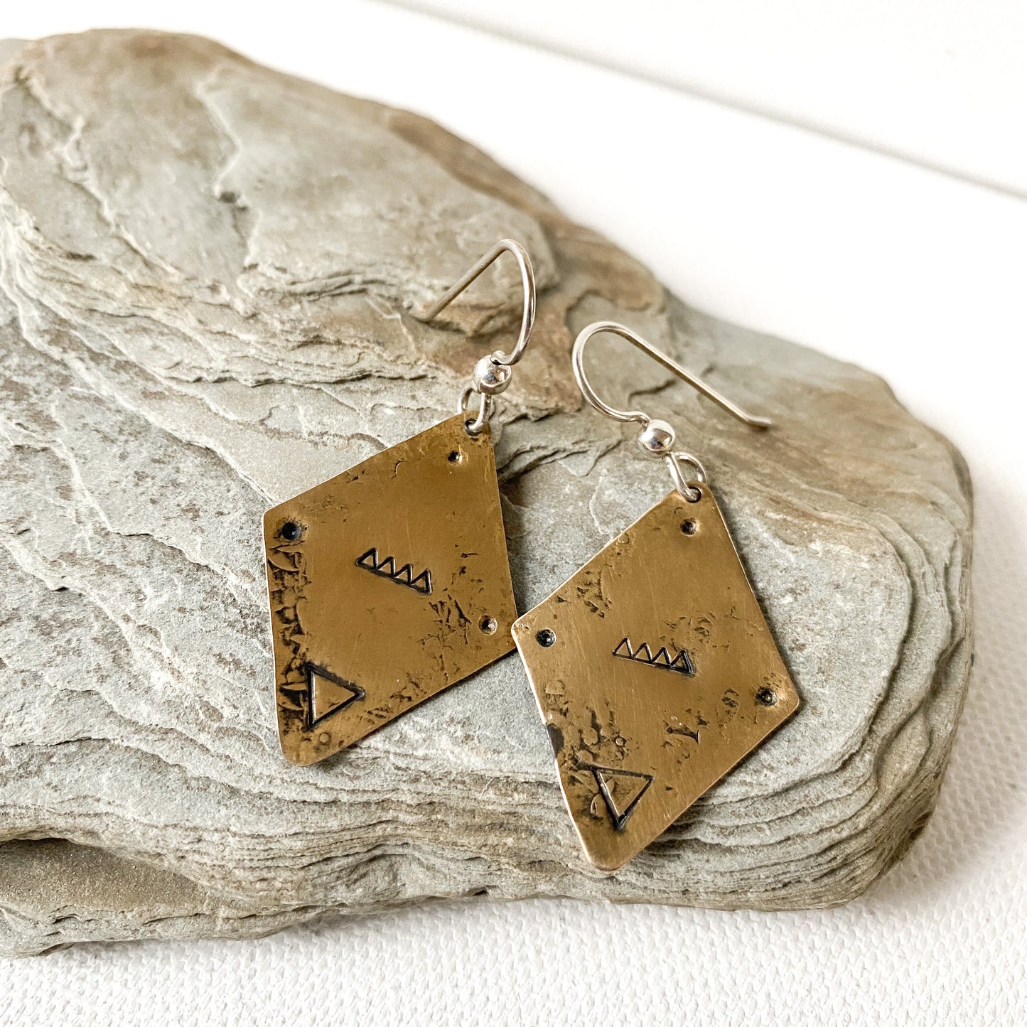 Diamond Delta Earrings, Geometric Brass Drop Earrings