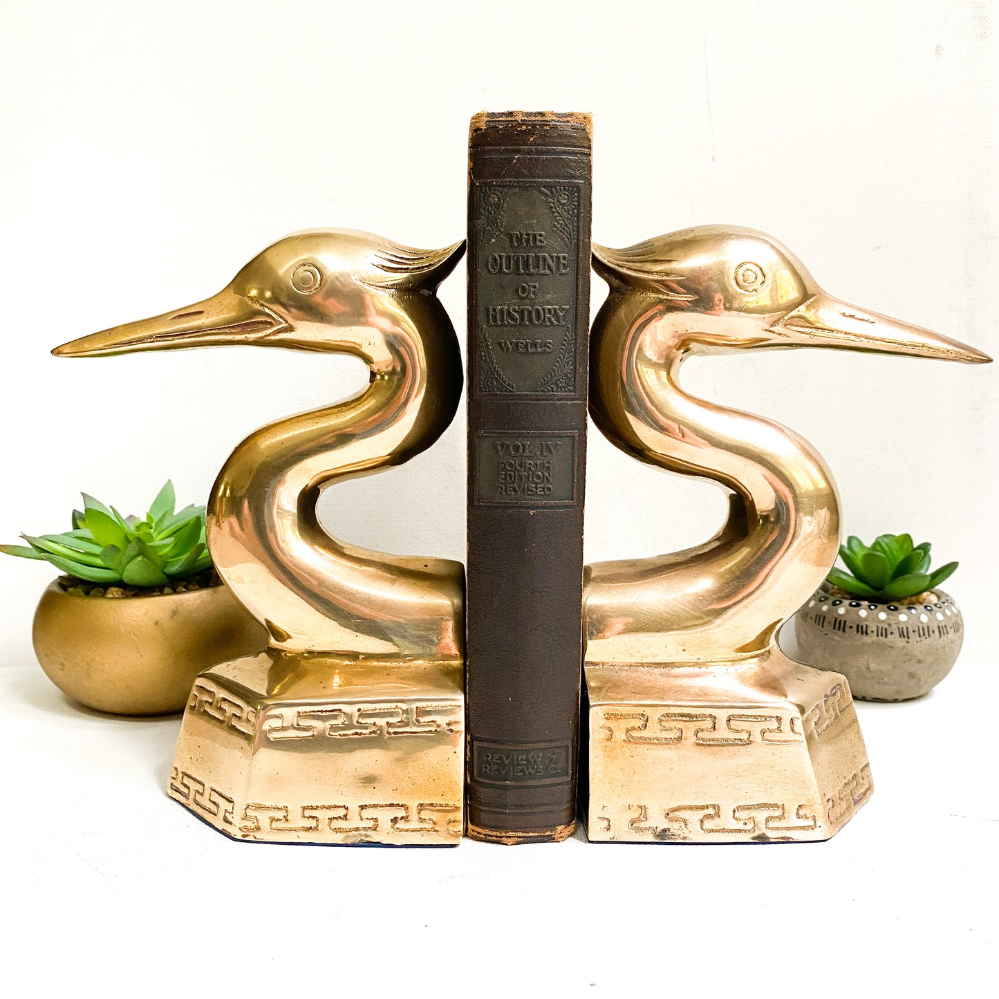 Vintage Brass Heron Bookends, Hollywood Regency Decor