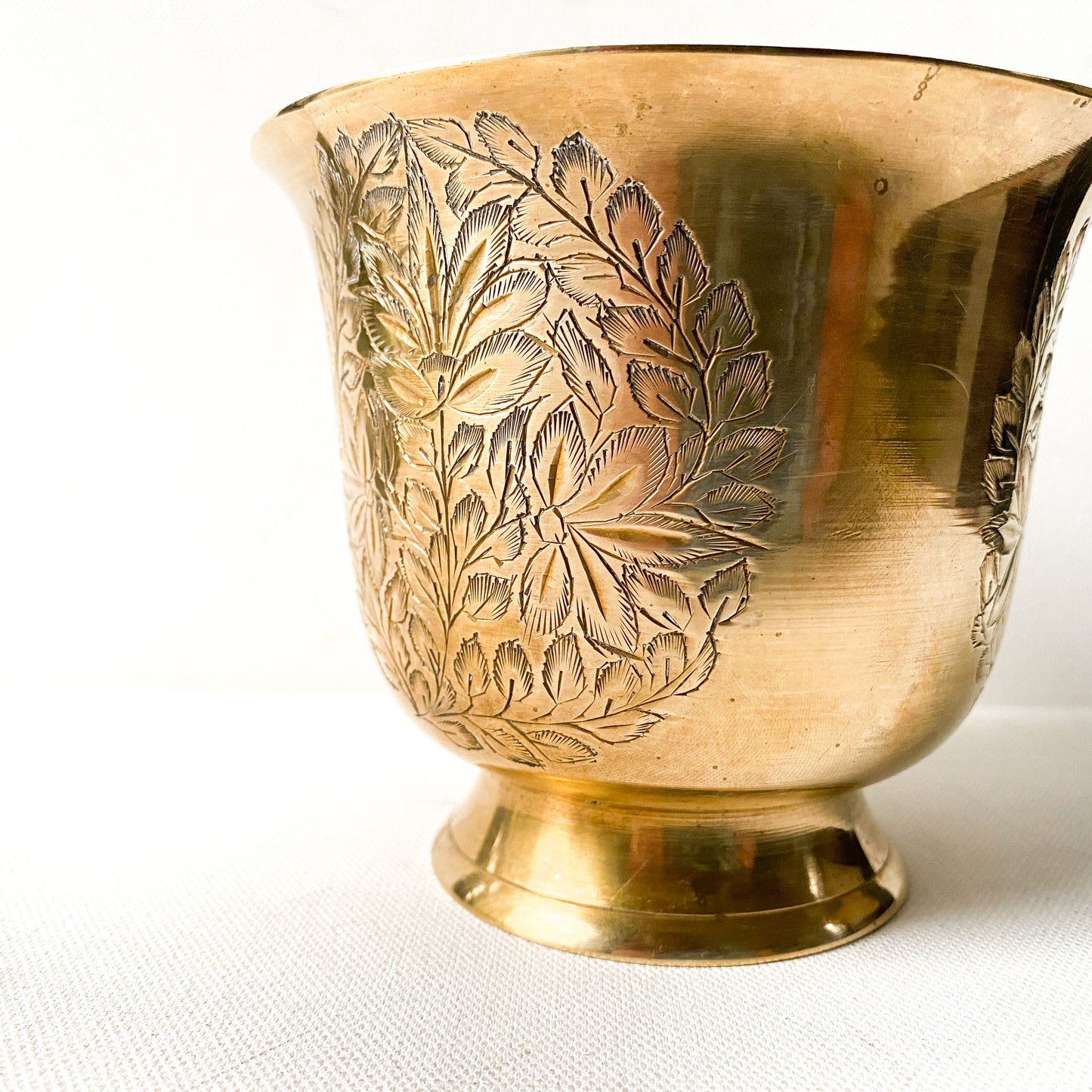 Vintage Etched Brass Planter Footed Pedestal Bowl