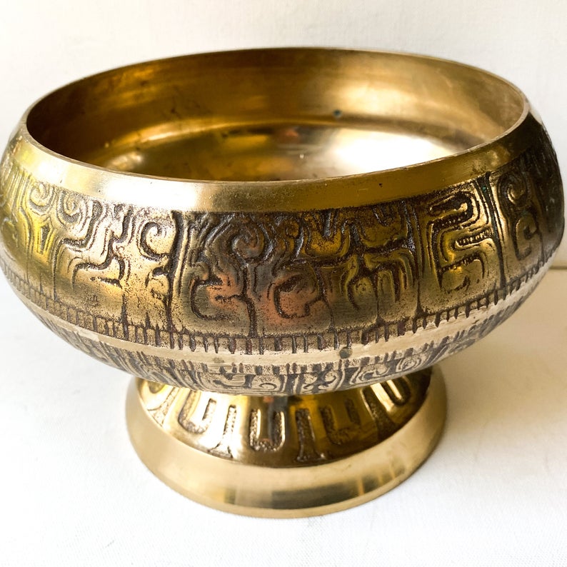 Large Vintage Midcentury Brass Pedestal Bowl