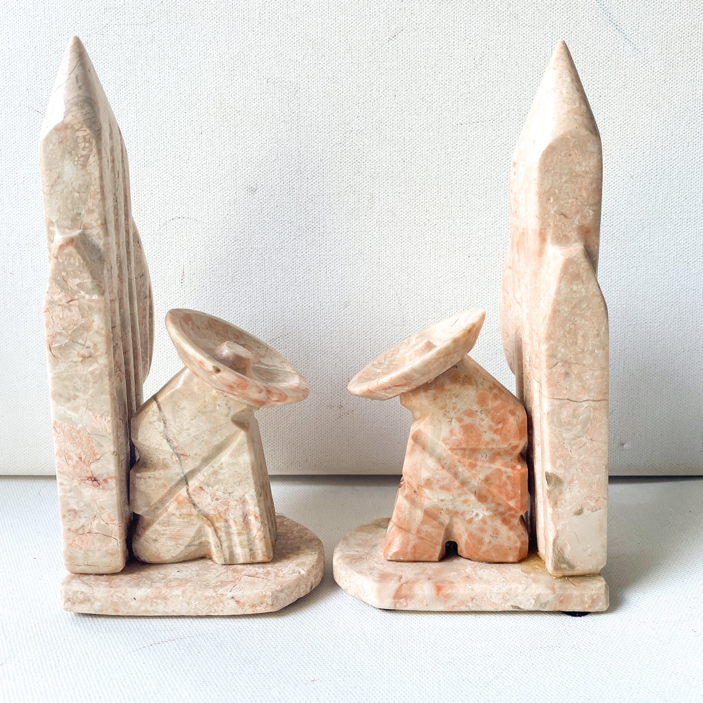 Vintage Marble Cactus Bookends, Peach / Pink Onyx