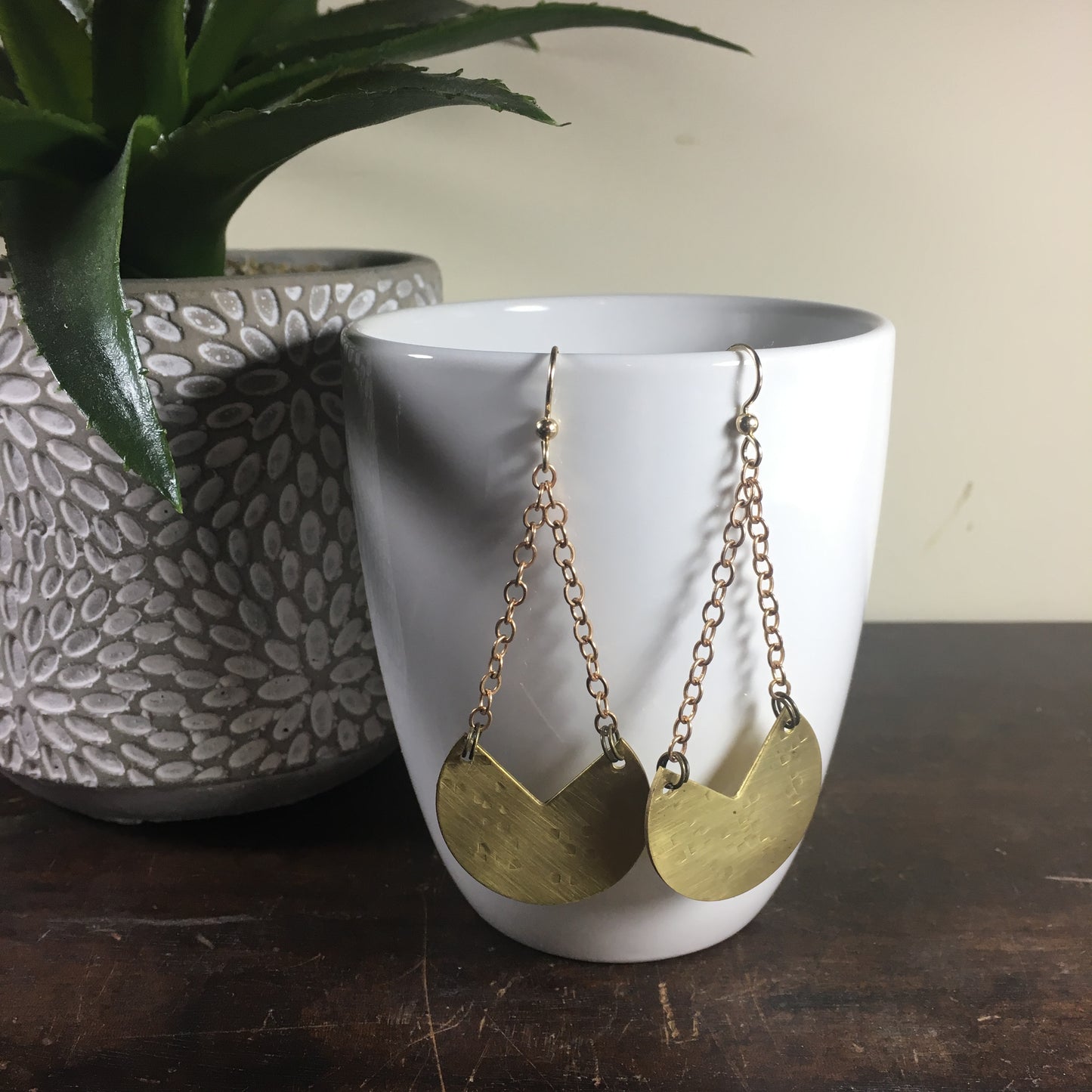 Hammered Brass Large Dangle Statement Earring