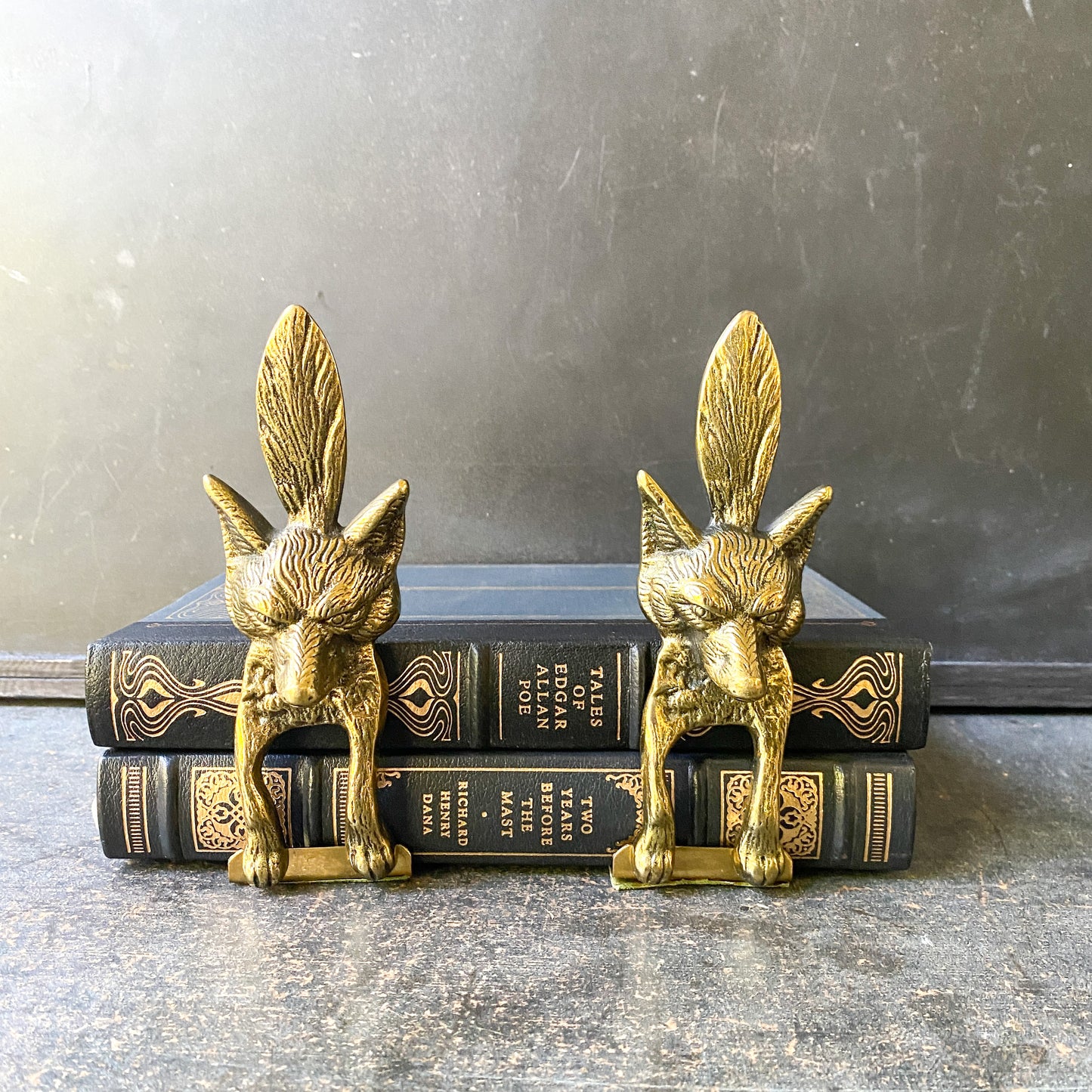 Vintage Brass Fox Bookends