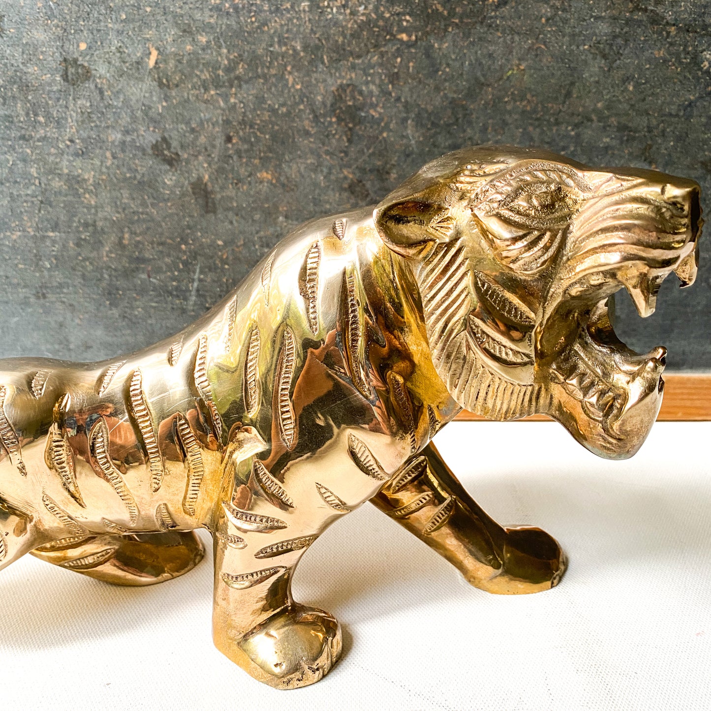 Large vintage brass tiger sculpture