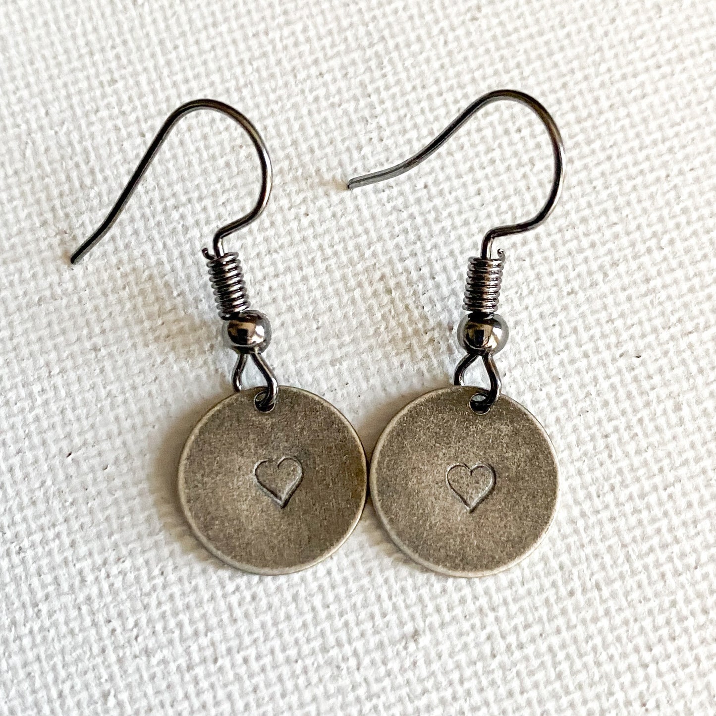 Stamped Hearts, Mini Rustic Earrings