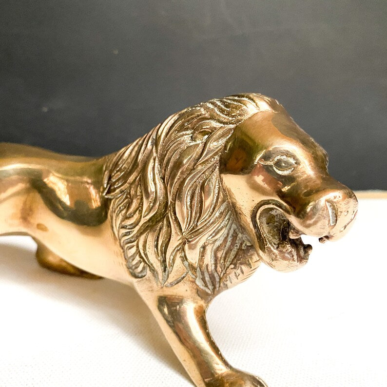 Vintage brass lion sculpture