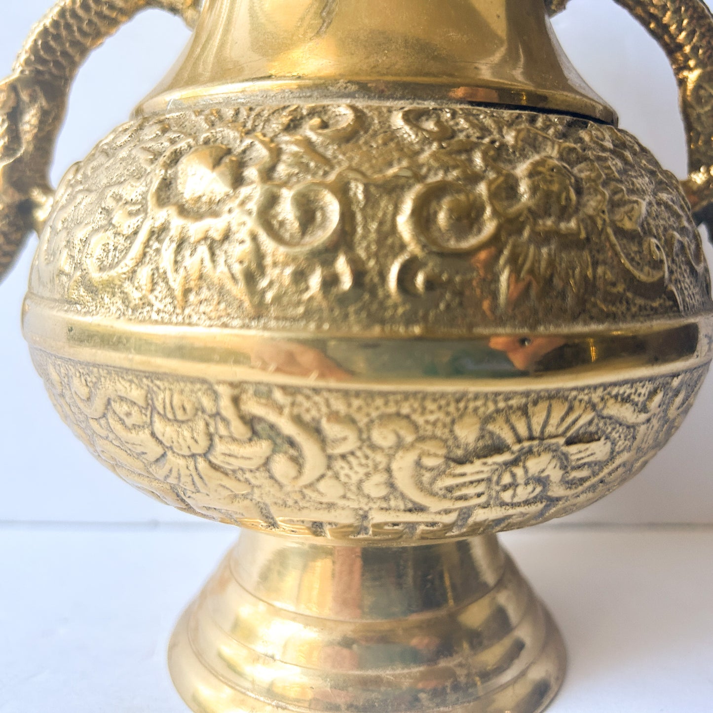 Vintage Brass Dragon Handle Vase