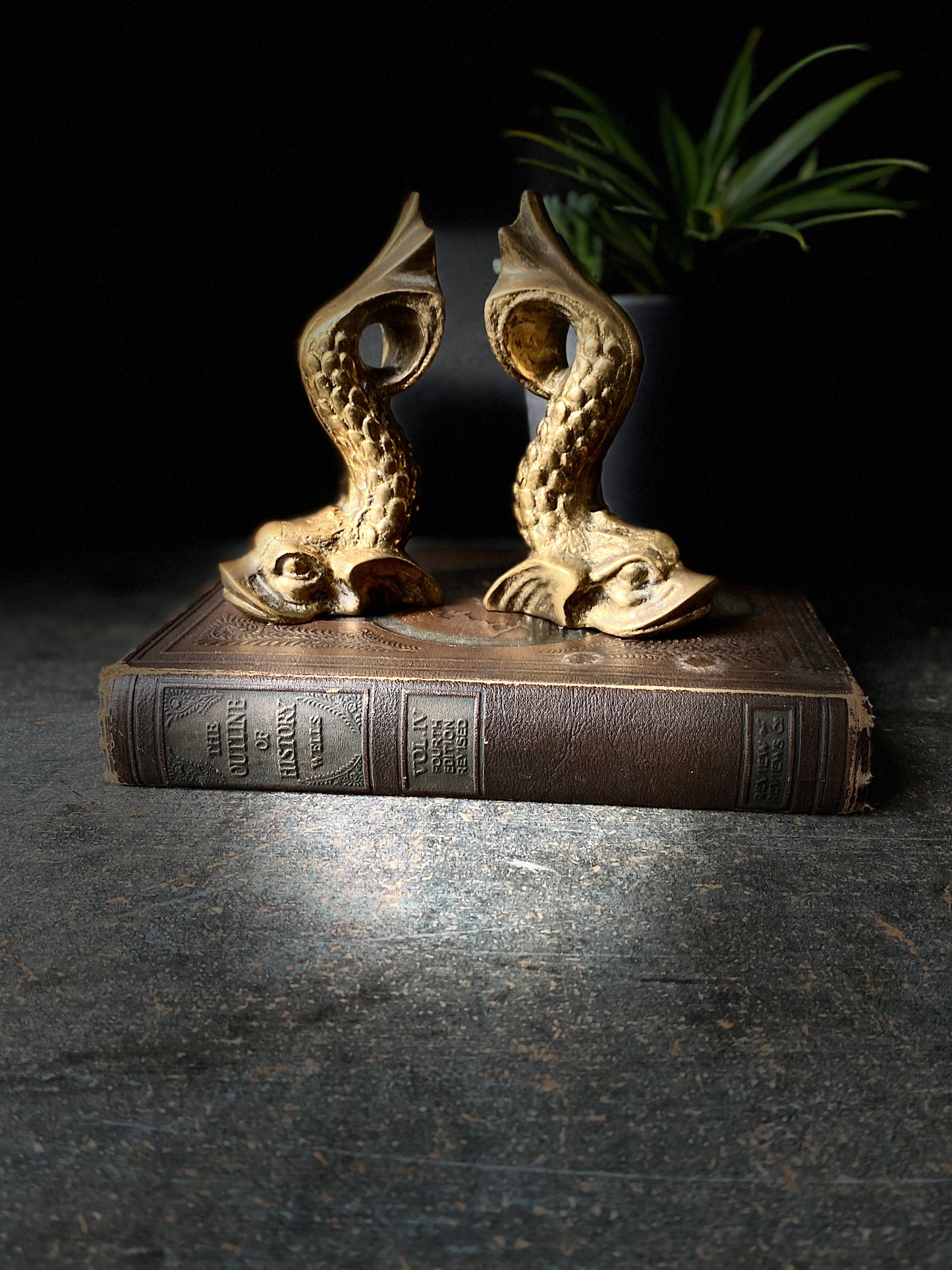Vintage Brass Maltese Dolphin Fish Bookends