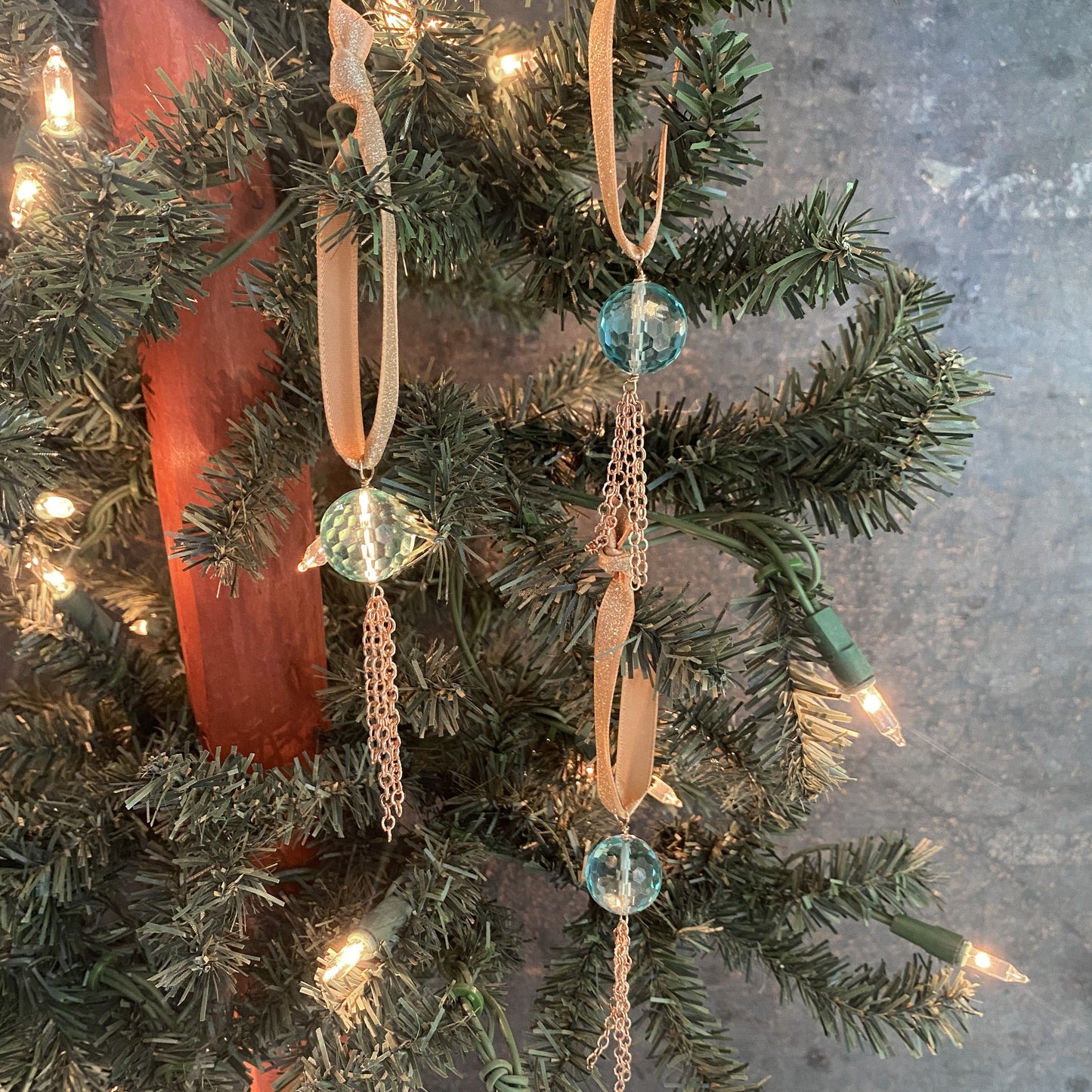 Turquoise and Gold Fringe Ornaments