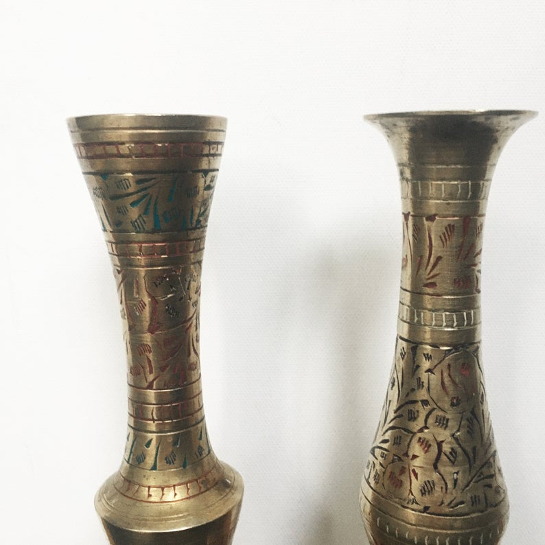 Vintage Etched Brass Vases