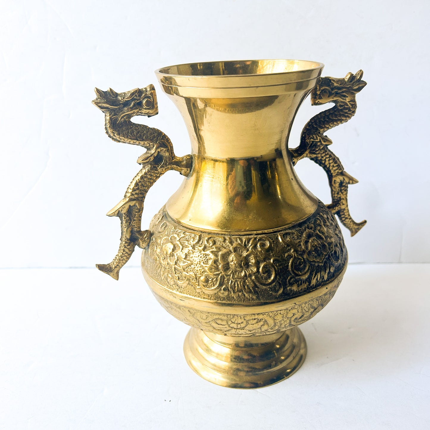 Vintage Brass Dragon Handle Vase