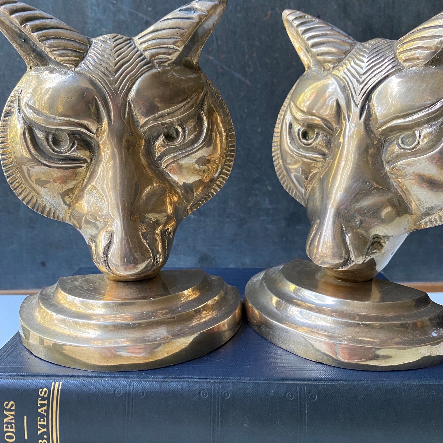 Vintage Brass Fox Bookends