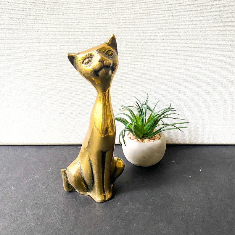 Vintage Midcentury brass cat figurine