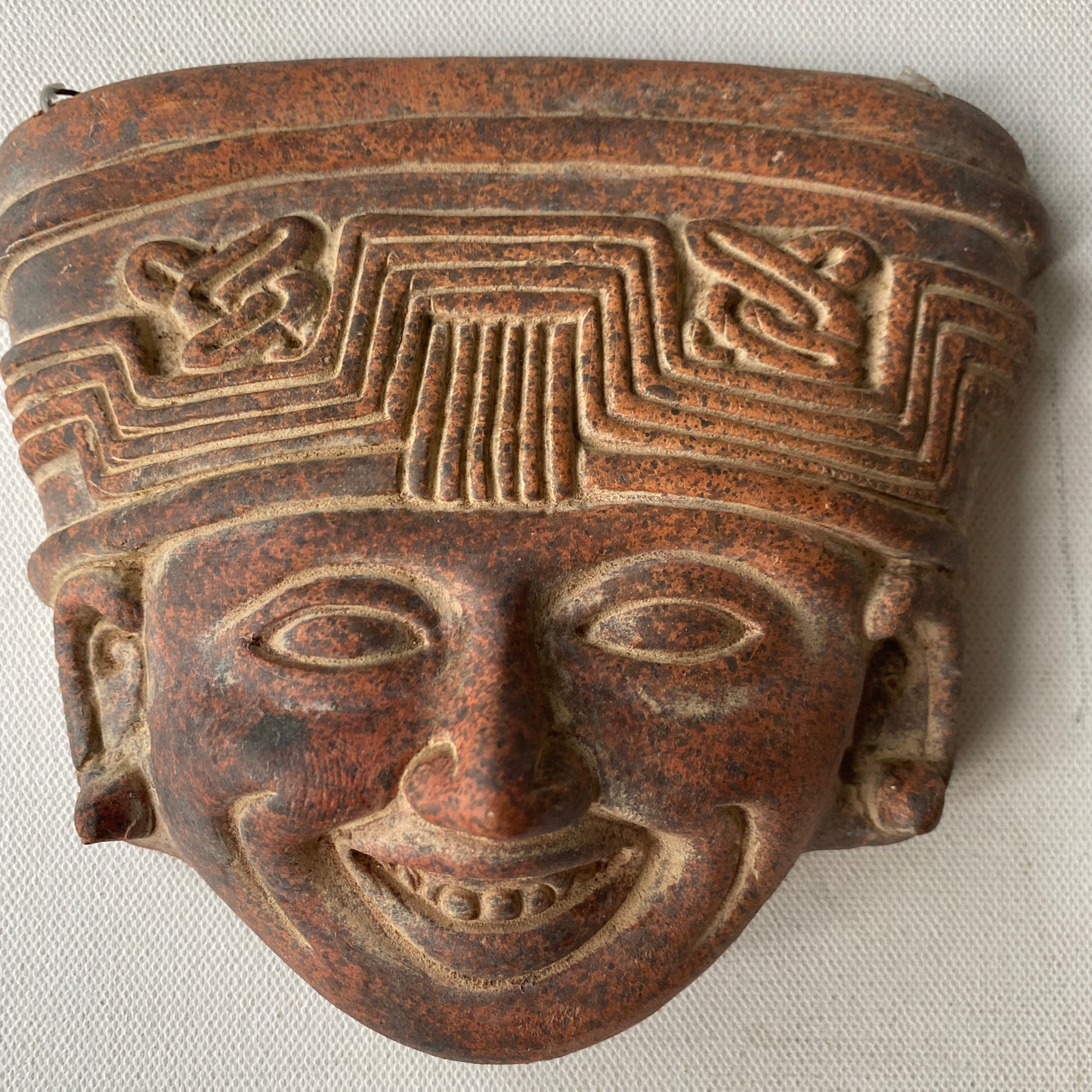 Vintage Aztec Mayan Mask, Terracotta Clay Wall Hanging, Mexican Folk Art