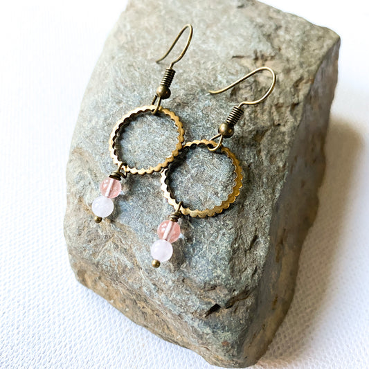 Hoop and Rose Quartz earrings