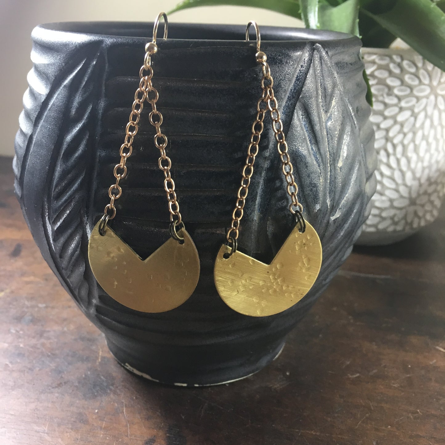 Hammered Brass Large Dangle Statement Earring