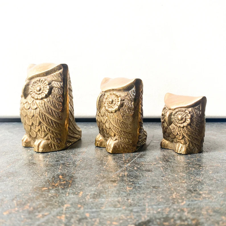 Vintage Brass Owls, Set of 3