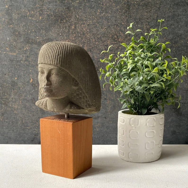 Vintage Egyptian Bust, Plaster Head of Man Replica