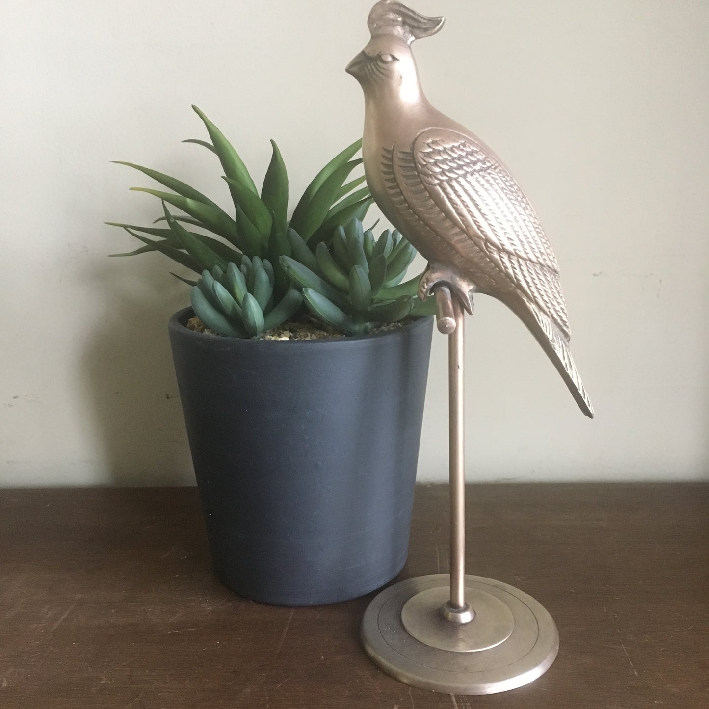 Vintage Brass Parrot / Cockatiel on Perch