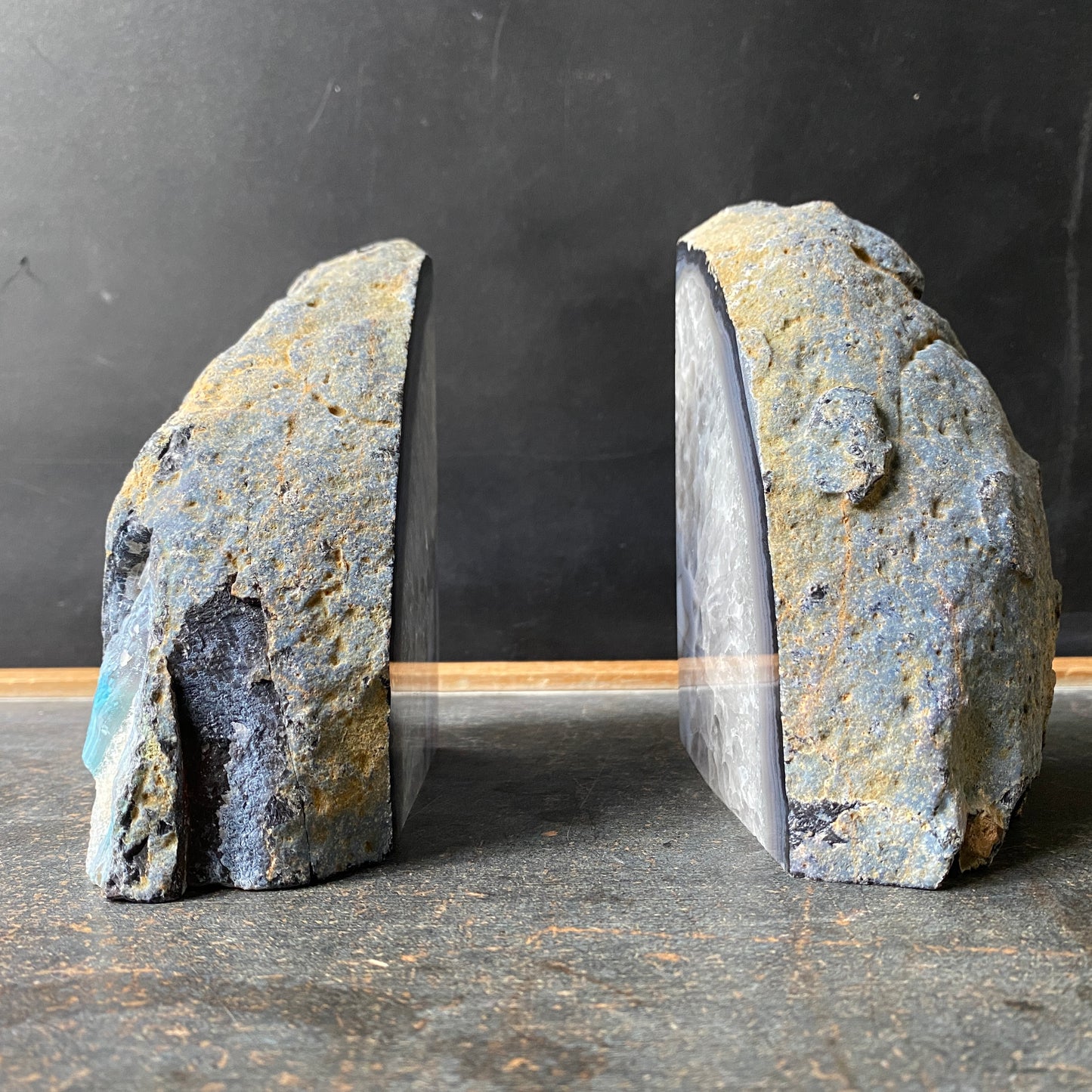 Vintage Frosty Blue Agate Geode Bookends
