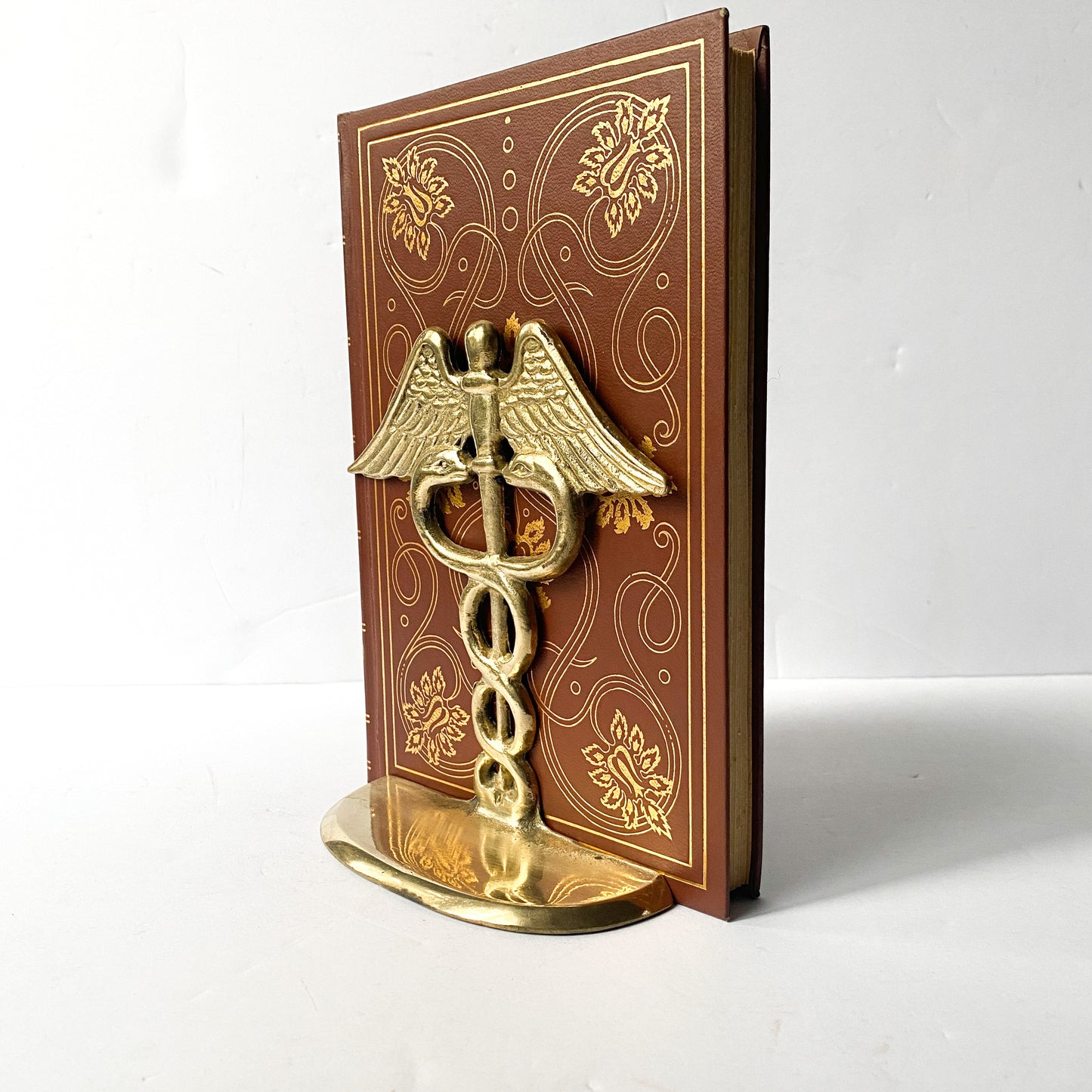 Vintage Brass Caduceus bookends, Intertwined Snake Decor