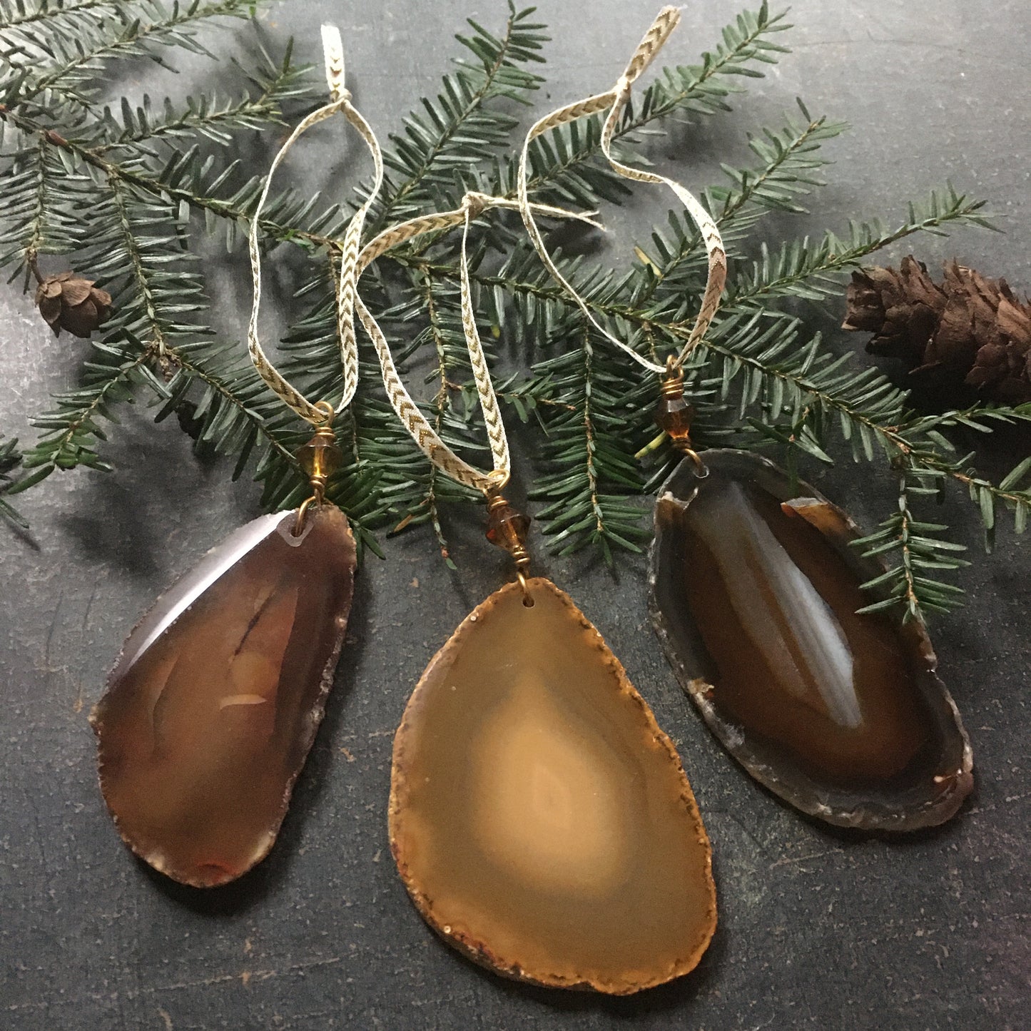 Set of 3 Agate Ornaments - earth tones