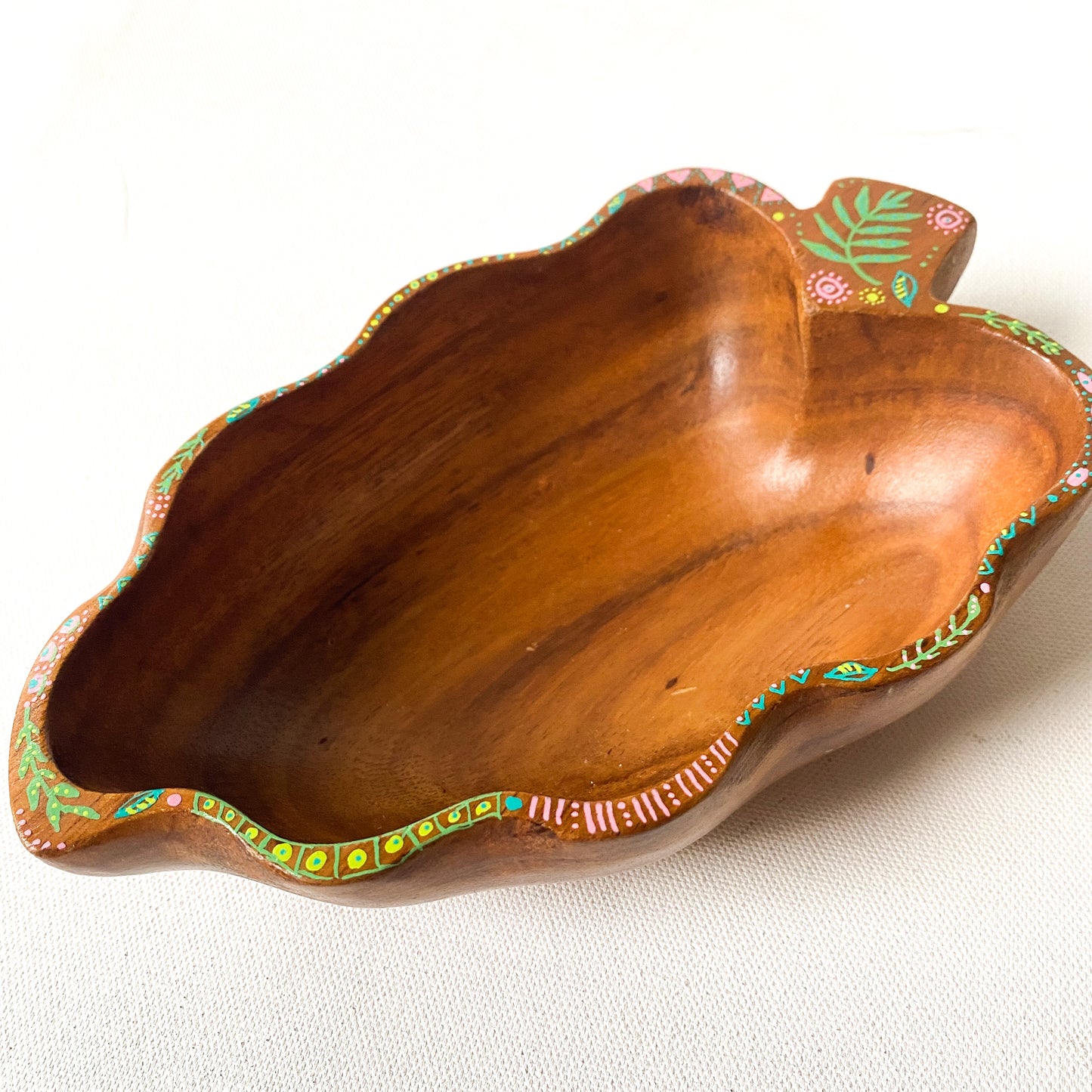 Tropical Hand Painted, Reclaimed Monkeypod Wood Bowl