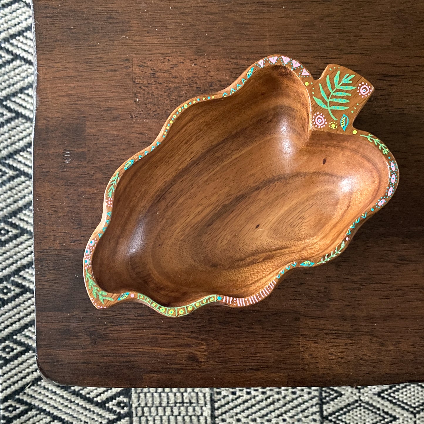 Tropical Hand Painted, Reclaimed Monkeypod Wood Bowl