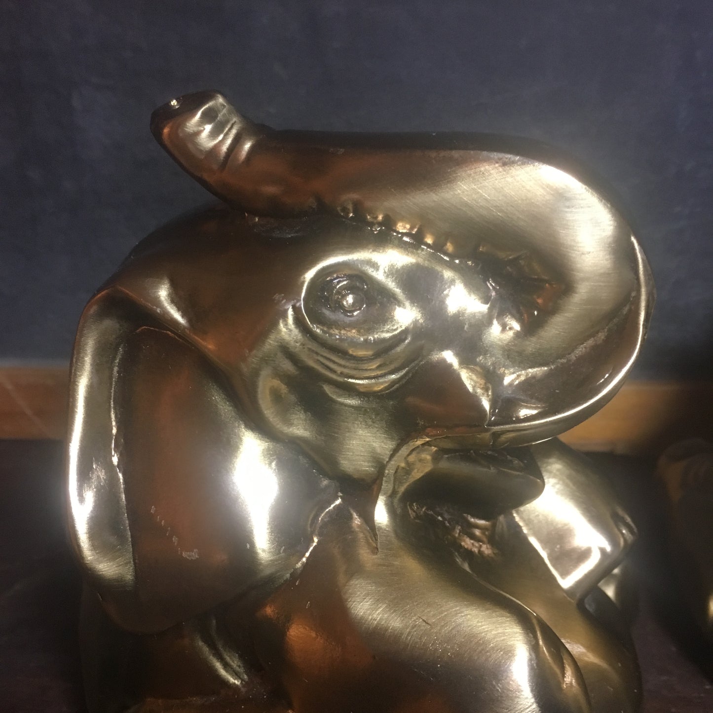 Vintage Brass Tone Happy Elephant Bookends