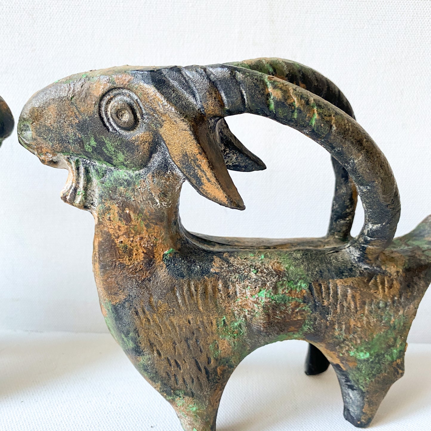 Vintage Cast Iron Ibex Sculptures (Rams, or Mountain Goat), Doorstop, Bookends