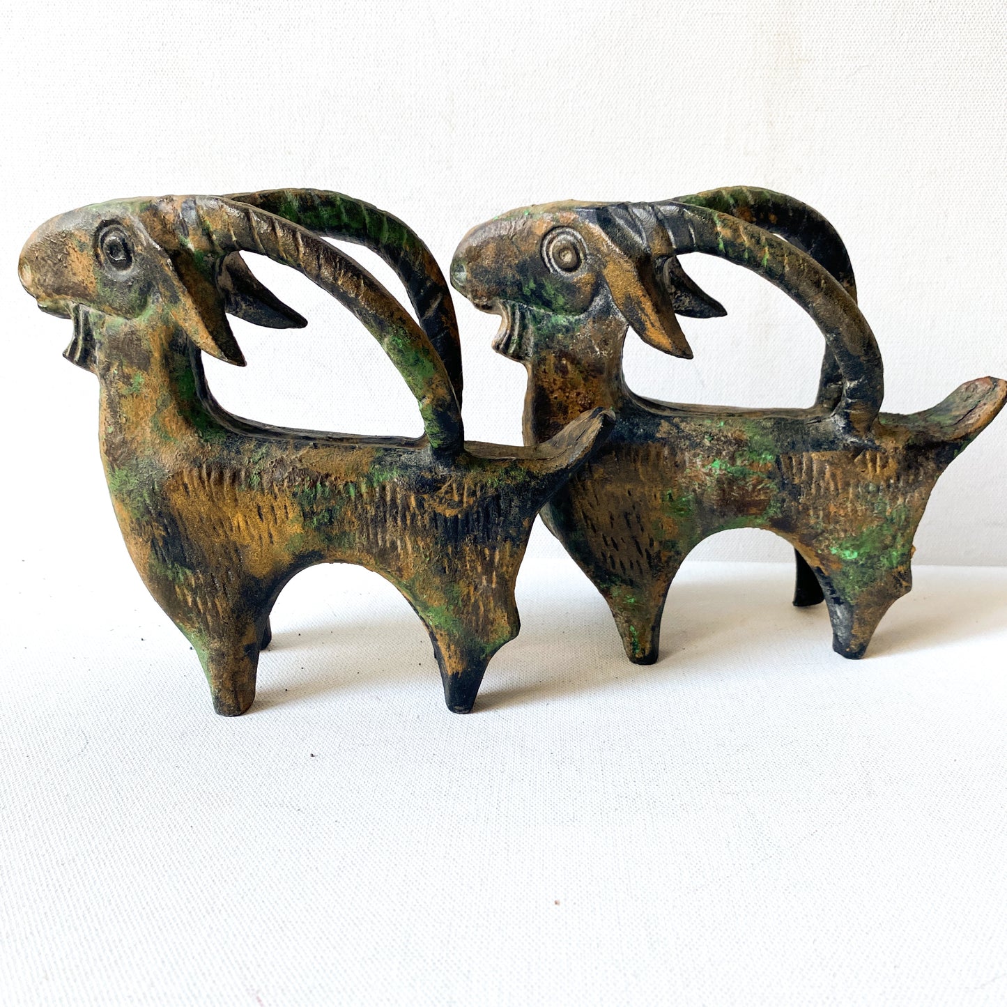 Vintage Cast Iron Ibex Sculptures (Rams, or Mountain Goat), Doorstop, Bookends