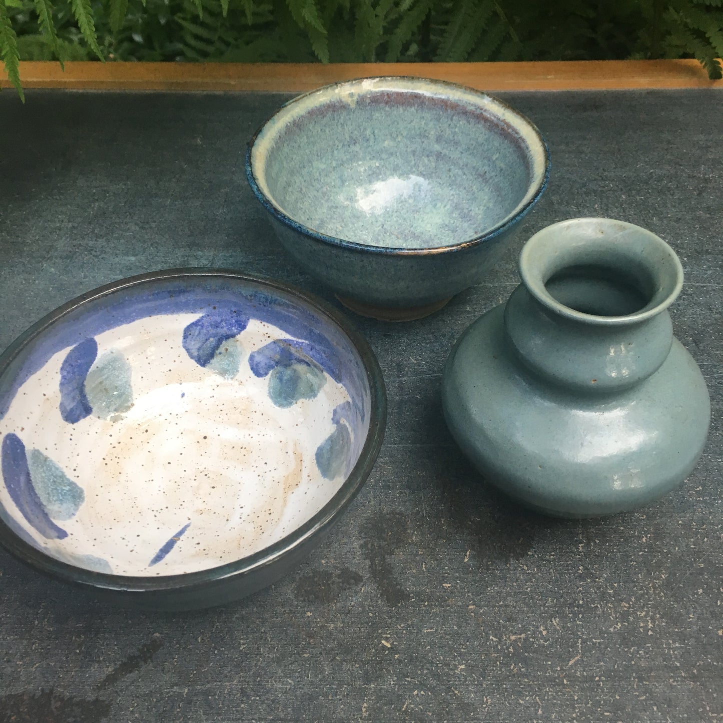 Studio Pottery Lot Vintage Trio of Studio Pottery in shades of blue
