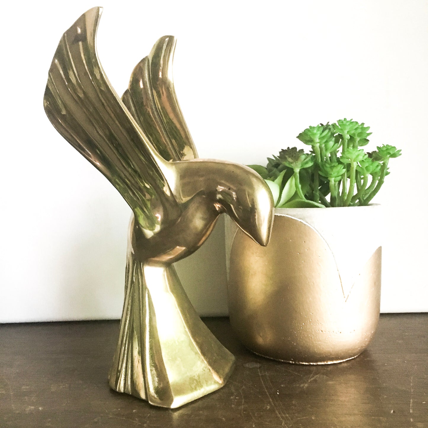 Vintage Brass Art Deco Bird , Flying Dove