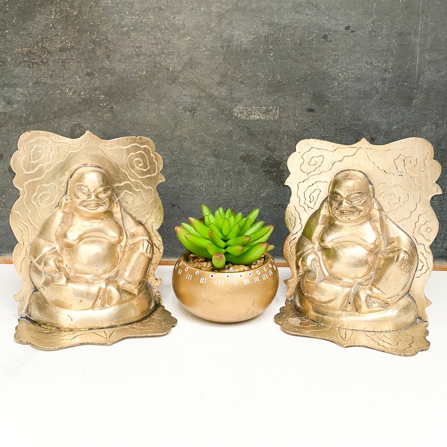 Vintage Brass Buddha Bookends