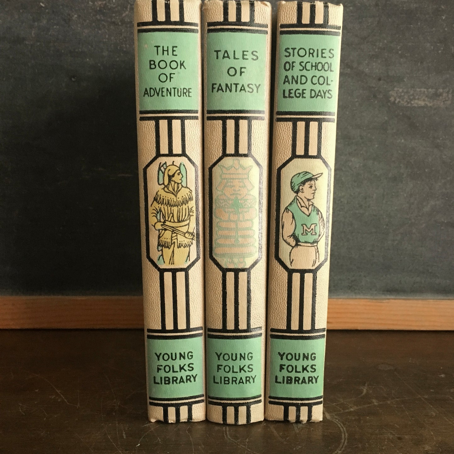 Vintage Young Folks Library, Set of 3, The Book of Adventure, Tales of Fantasy, Stories of School and College Days