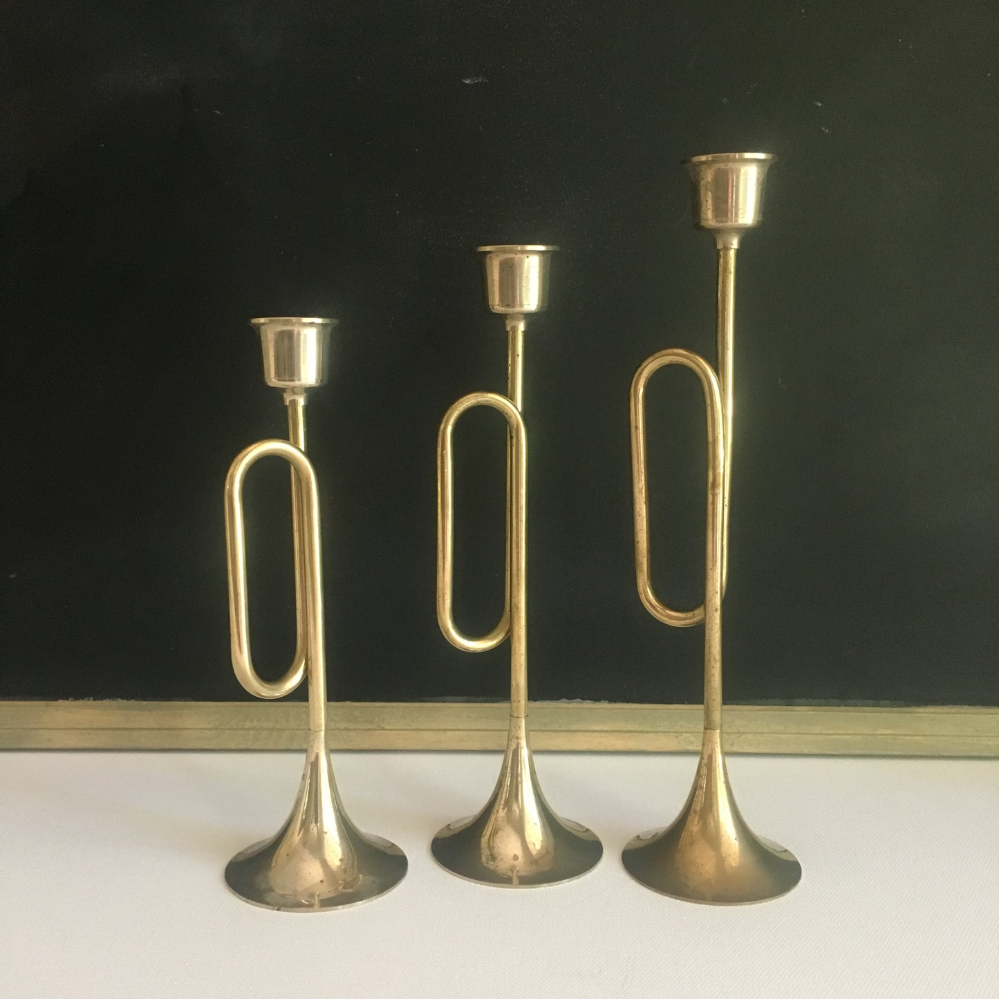 Set of three vintage horn candlestick holders