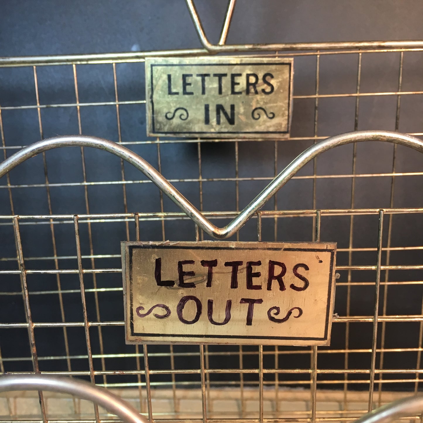 Hanging wire vintage in and out basket letter or mail organizer