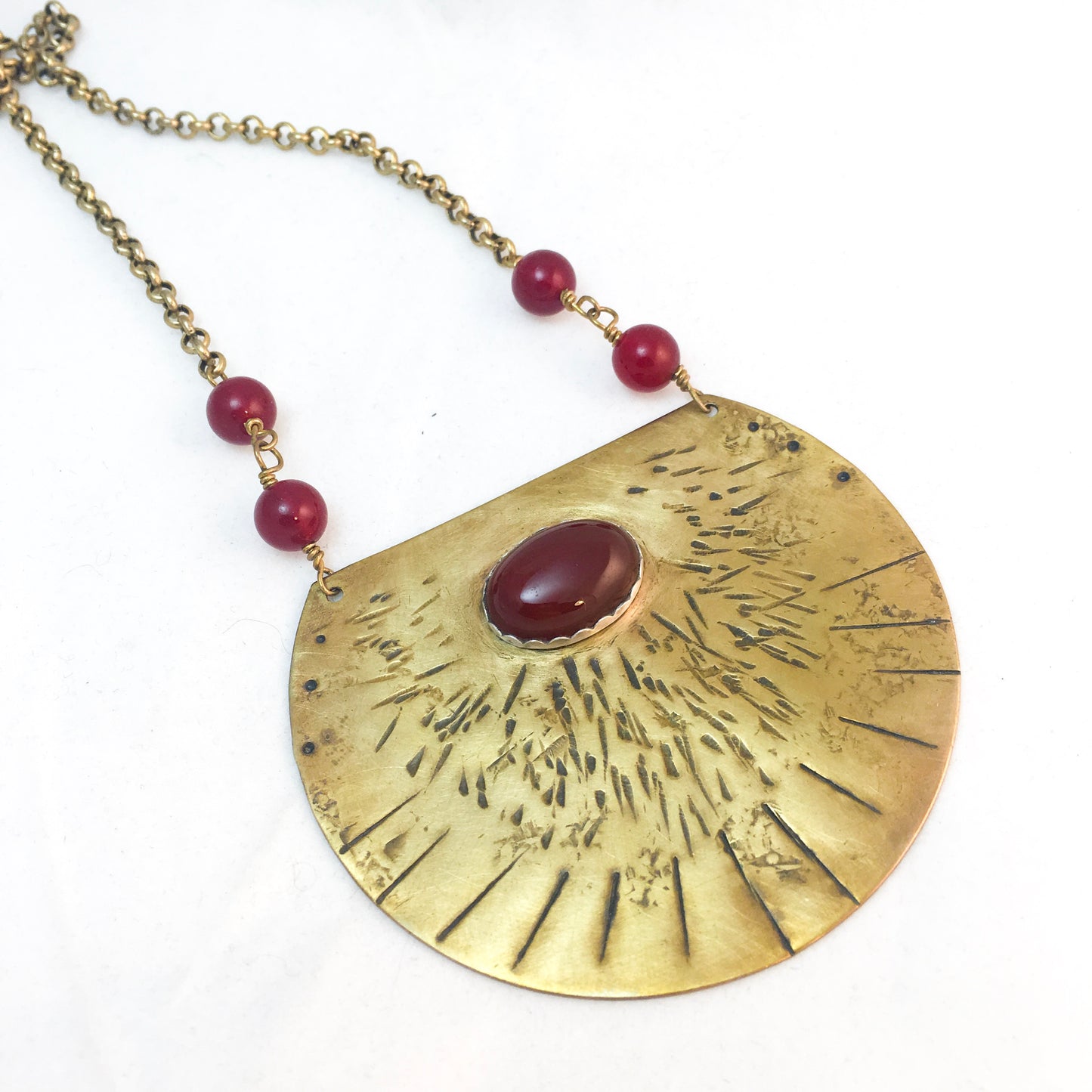 Bohemian Statement Jewelry, Carnelian Shield Necklace