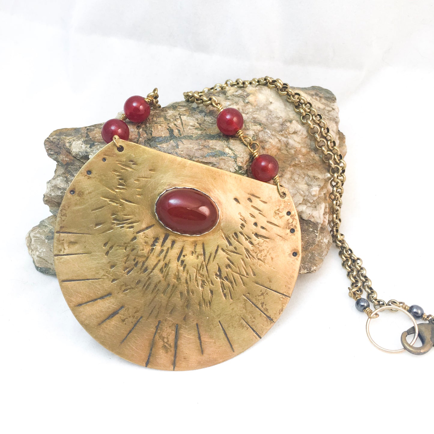 Bohemian Statement Jewelry, Carnelian Shield Necklace