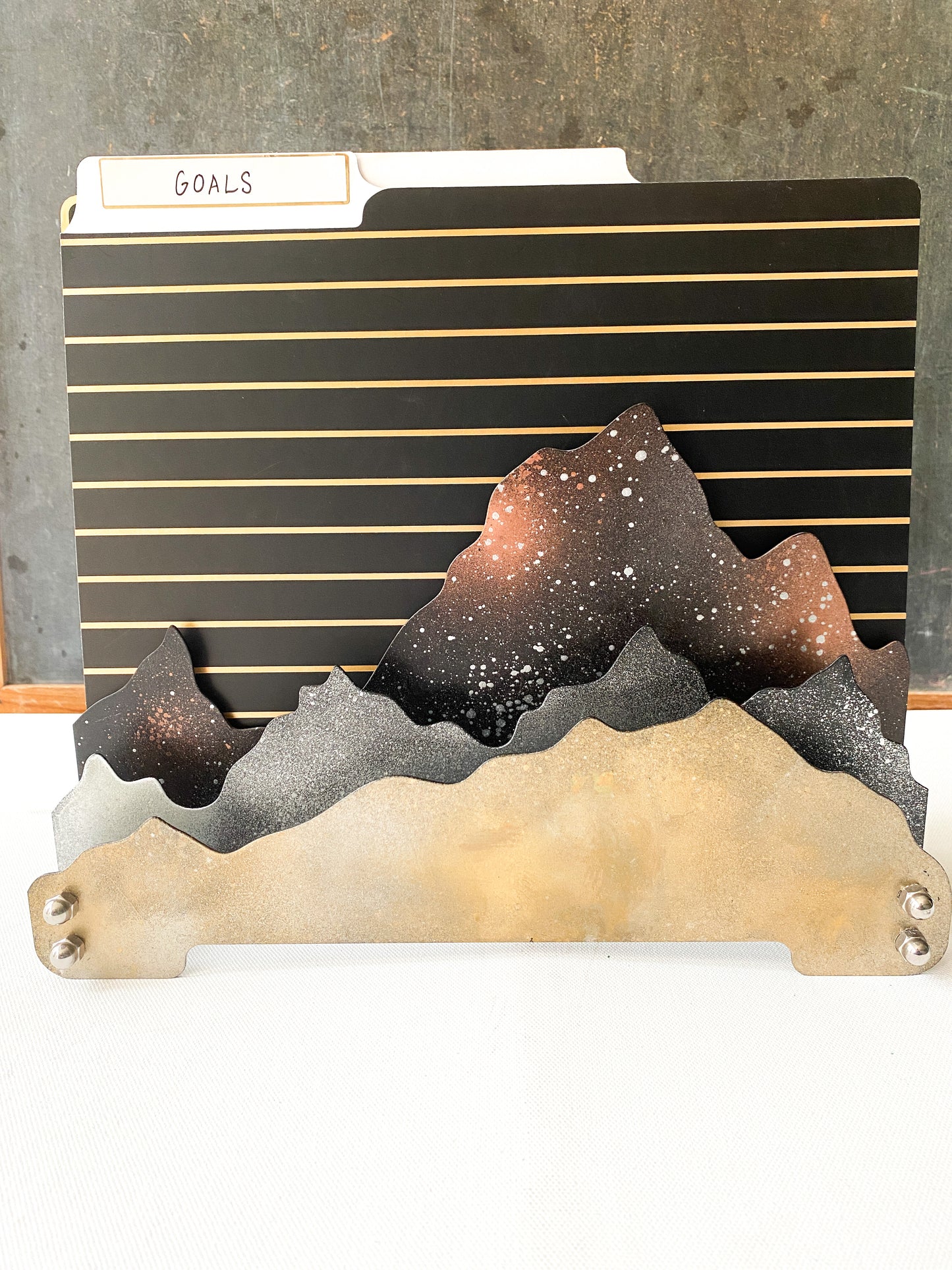 Mountain Sculpture, Office Organizer, File Folder Holder, Mixed Metallic Decor
